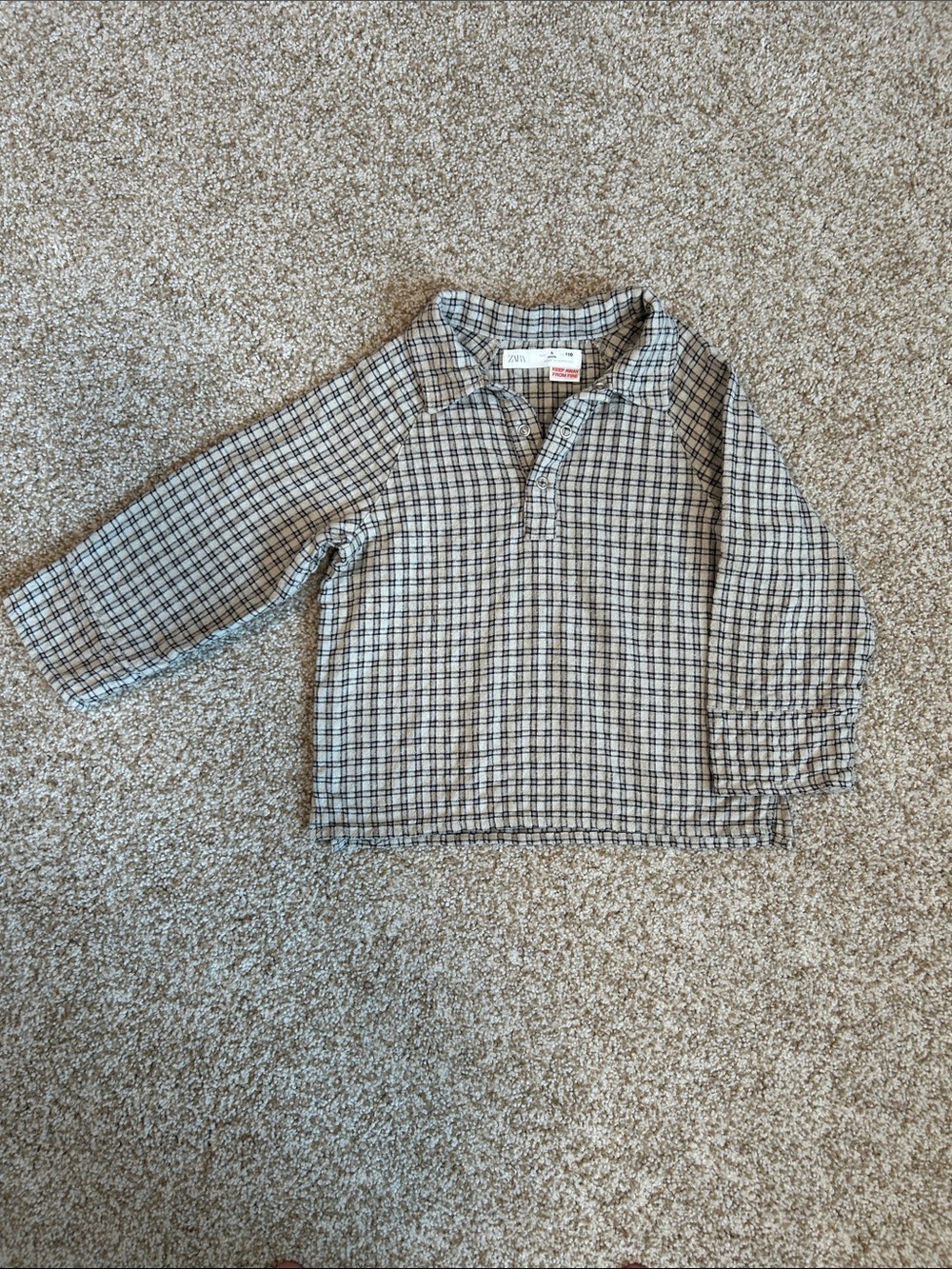 Kids Zara Plaid Long-Sleeve Kids Shirt - Neutral Check